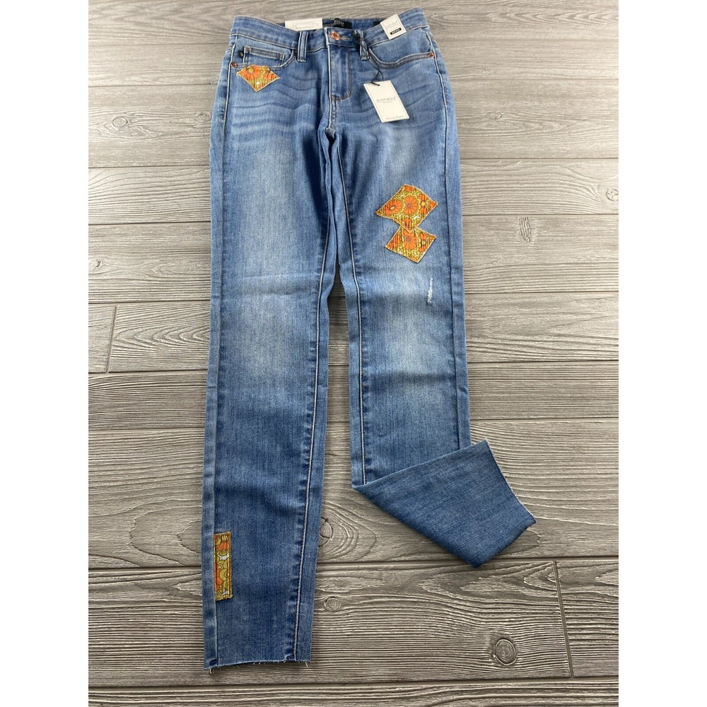 Judy Blue Skinny Fit Women 1/25 Stretch Medium Wash Mid Rise Jean Patches New